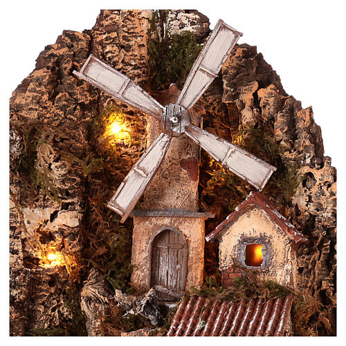 Nativity setting for 6-10 cm characters, brook oven mill and lights, 75x75x65 cm 3