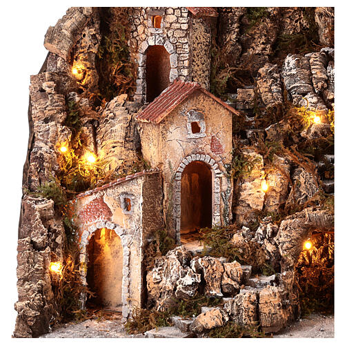 Belén 6-10 cm madera arroyo horno molino y luces 75x75x65 cm 5