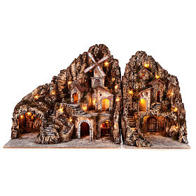 Nativity setting, set of 2, brook mill and lights, for 8-10 cm characters, 70x120x50 cm