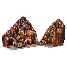 Nativity setting, set of 2, brook mill and lights, for 8-10 cm characters, 70x120x50 cm