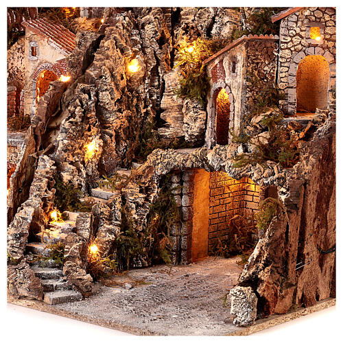 Presépio com 2 módulos ribeira moinho luzes para figuras de 8-10 cm de altura 70x120x50 cm 9