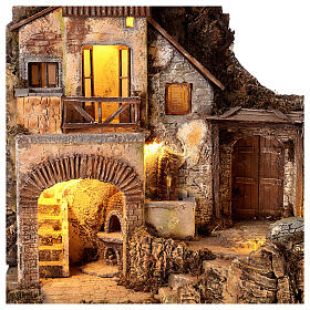 Nativity setting with big house, fountain and oven, 18th century style, for characters of 12 cm, 70x50x40 cm