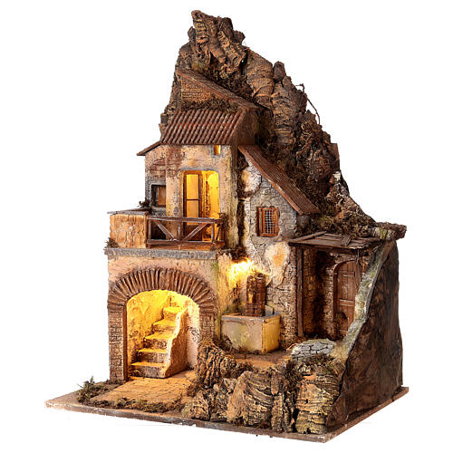 Nativity setting with big house, fountain and oven, 18th century style, for characters of 12 cm, 70x50x40 cm 4