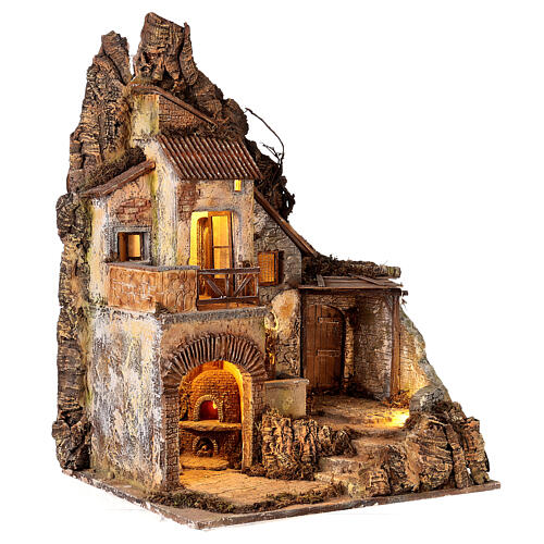 Nativity setting with big house, fountain and oven, 18th century style, for characters of 12 cm, 70x50x40 cm 7