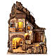 Nativity setting with big house, fountain and oven, 18th century style, for characters of 12 cm, 70x50x40 cm s1