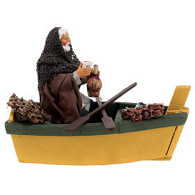 Fisherman in a boat with a flask of wine for Neapolitan Nativity Scene with characters of 13 cm