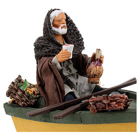 Fisherman in a boat with a flask of wine for Neapolitan Nativity Scene with characters of 13 cm