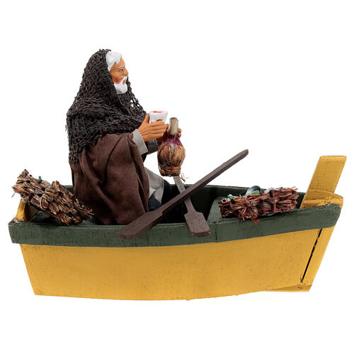 Fisherman in a boat with a flask of wine for Neapolitan Nativity Scene with characters of 13 cm 1