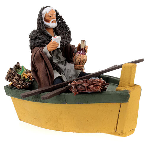 Fisherman in a boat with a flask of wine for Neapolitan Nativity Scene with characters of 13 cm 3