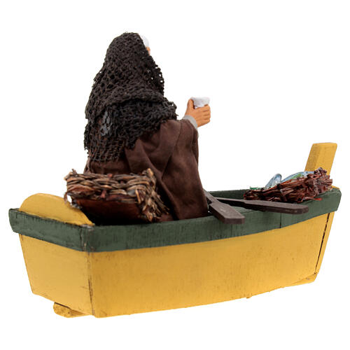 Fisherman in a boat with a flask of wine for Neapolitan Nativity Scene with characters of 13 cm 5