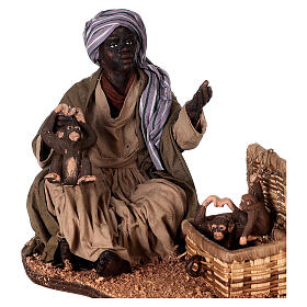 Sitting Moor with monkeys terracotta Neapolitan Nativity scene 30 cm 