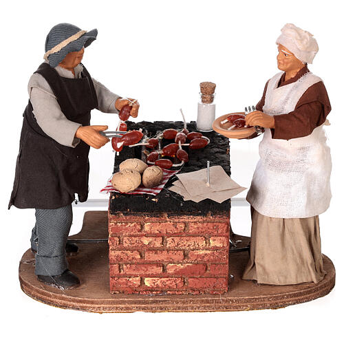 Animated couple grilling meat for Neapolitan Nativity Scene with characters of 14 cm 1