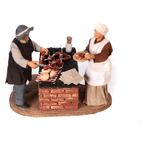 Animated couple grilling meat for Neapolitan Nativity Scene with characters of 14 cm 2