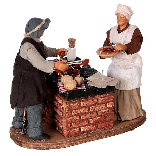 Animated couple grilling meat for Neapolitan Nativity Scene with characters of 14 cm 4