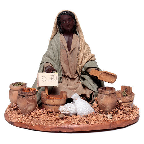 Moorish shepherdess sitting on the ground with seeds for Neapolitan nativity scene 13 cm 1