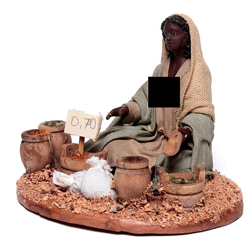Moorish shepherdess sitting on the ground with seeds for Neapolitan nativity scene 13 cm 2