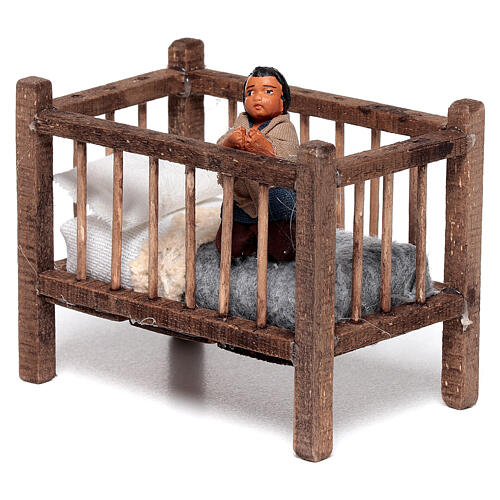 Bambino prega culla per presepe napoletano 10 cm terracotta 2