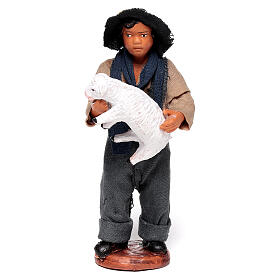 Fanciullo pecora in braccio 15 cm presepe napoletano terracotta