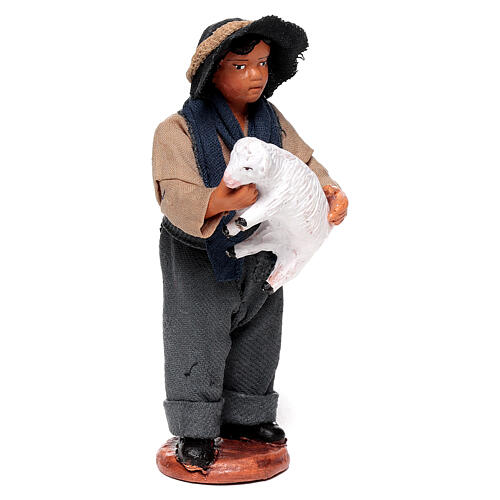 Fanciullo pecora in braccio 15 cm presepe napoletano terracotta 3