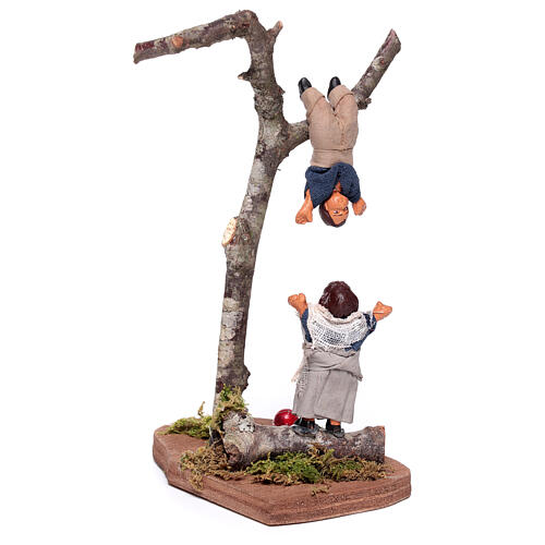 Dziewczynka i chłopiec na drzewie, terakota, szopka neapolitańska 10 cm 2