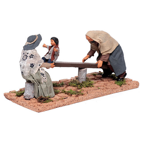 Familia con juego de balancín belén napolitano 13 cm terracota 5
