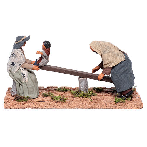 Famille sur balançoire à bascule crèche napolitaine 13 cm terre cuite 1