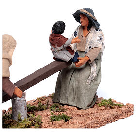 Famiglia su dondolo presepe napoletano 13 cm terracotta