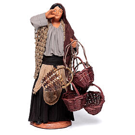 Woman selling straw baskets for 15 cm Neapolitan nativity scene terracotta