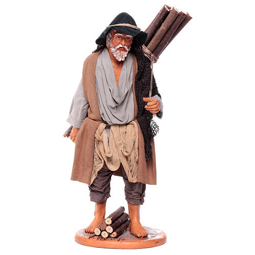 Woodcutter carries firewood for 30 cm terracotta Neapolitan nativity scene 1