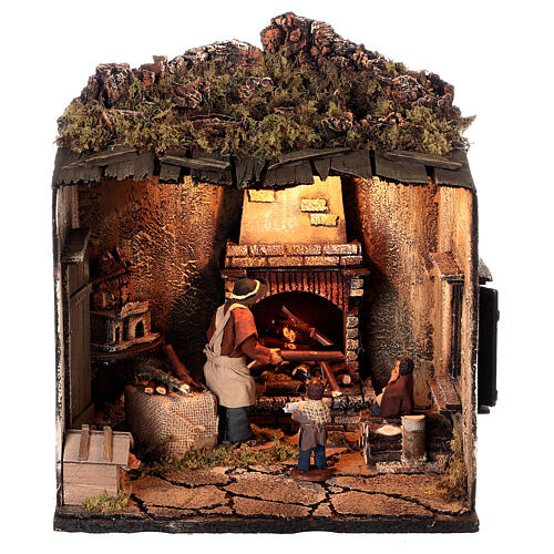 Moving scene of a fireplace with two children for Neapolitan nativity scene 12 cm 1