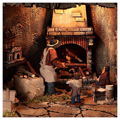 Scena camino 2 fanciulli presepe napoletano movimento 12 cm 2