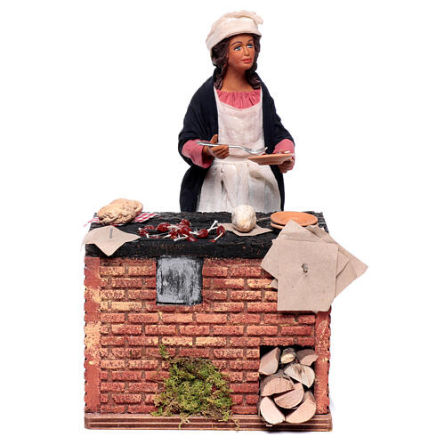 Woman barbecuing Neapolitan nativity scene 24 cm 1