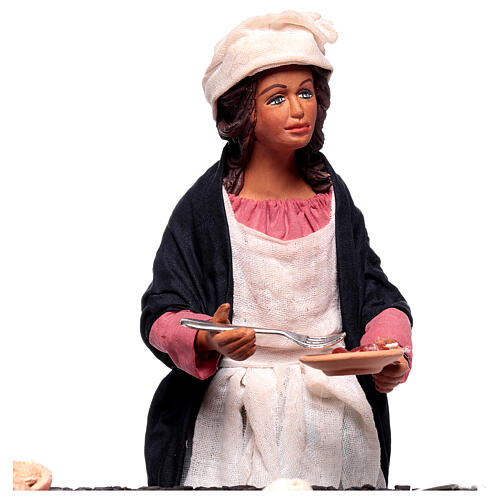 Woman barbecuing Neapolitan nativity scene 24 cm 2