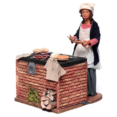 Woman barbecuing Neapolitan nativity scene 24 cm 3