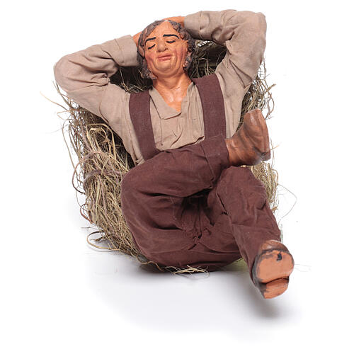 Homem adormecido na palha para presépio napolitano com figuras de 30 cm 1