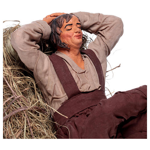 Homem adormecido na palha para presépio napolitano com figuras de 30 cm 2