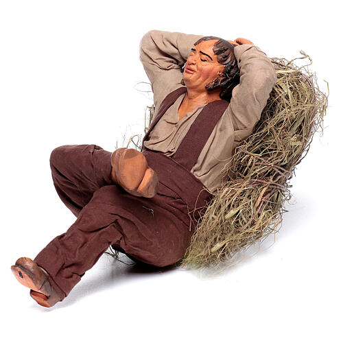 Homem adormecido na palha para presépio napolitano com figuras de 30 cm 3