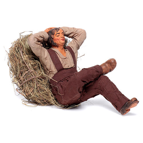 Homem adormecido na palha para presépio napolitano com figuras de 30 cm 4