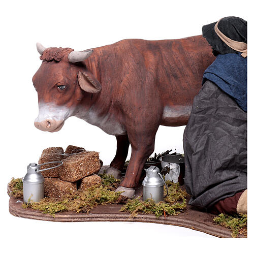Homem ordenhando uma vaca para presépio napolitano com figuras de 24 cm 4