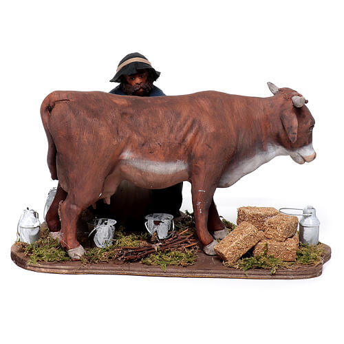 Man milking cow animated Neapolitan nativity scene 24 cm 5