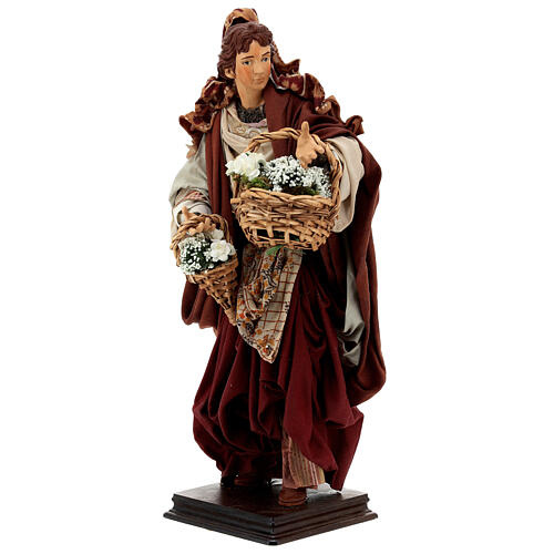 Statua donna con fiori 45 cm presepe napoletano 3