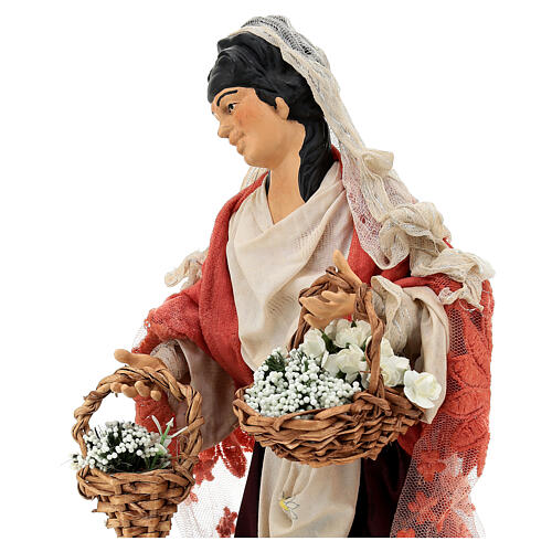 Frau aus Terrakotta mit Blumen 35 cm neapolitanische Krippe 4
