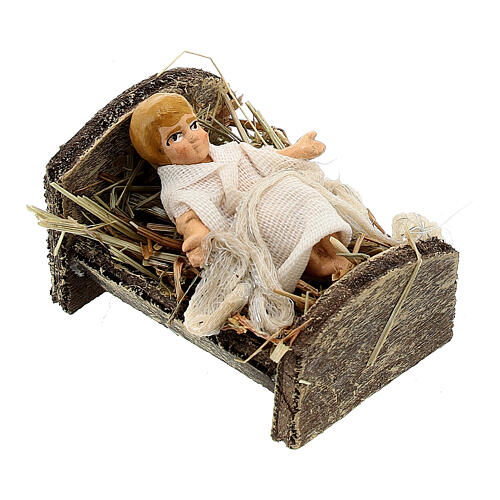 Jesus Child in a wood manger, statue for Neapolitan Nativity Scene with 8 cm characters 3