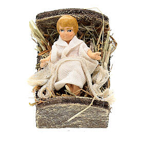 Enfant Jésus avec berceau en bois santon terre cuite 8 cm crèche napolitaine