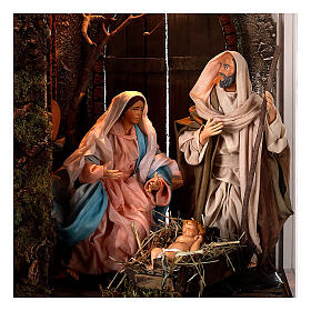 White glass case 50x30x30 cm with 18 cm Holy Family, of Neapolitan Nativity Scene