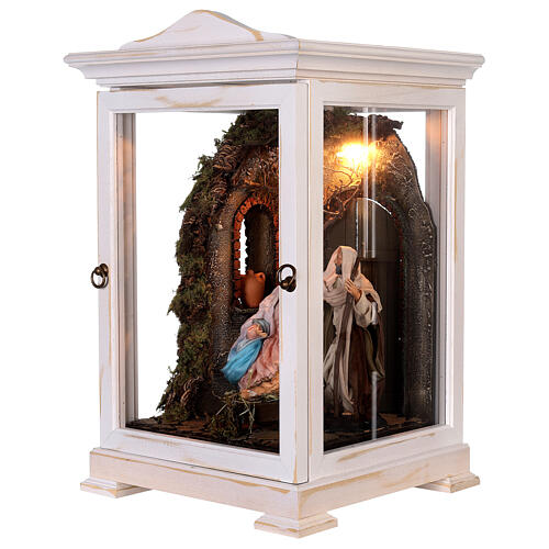 White glass case 50x30x30 cm with 18 cm Holy Family, of Neapolitan Nativity Scene 3