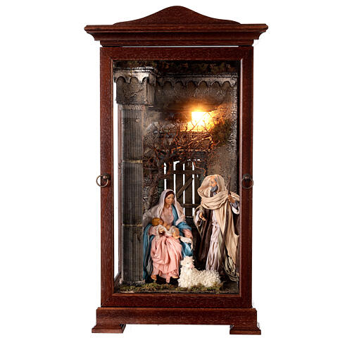 Holy Family in a brown case, 60x30x30 cm, for 22 cm Neapolitan Nativity Scene 1