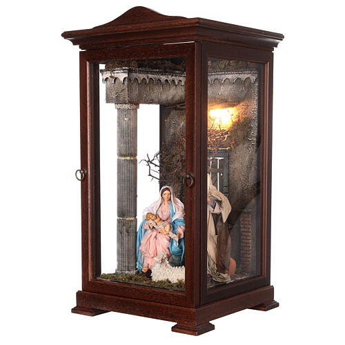 Holy Family in a brown case, 60x30x30 cm, for 22 cm Neapolitan Nativity Scene 3