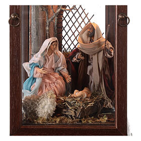 Brown case 60x30x30 cm with 18 cm Holy Family, Neapolitan Nativity Scene