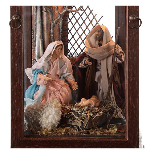 Brown case 60x30x30 cm with 18 cm Holy Family, Neapolitan Nativity Scene 2